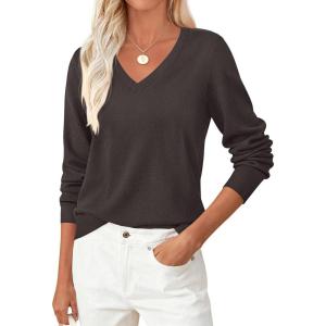 imagePRETTYGARDEN Womens V Neck Sweaters 2026 Fall Casual Long Sleeve Classic Pullover Cozy Knit Tops Loose Basic Winter ClothingCoffee