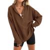imagePRETTYGARDEN Button Up Hoodie for Women 2025 Fall Shirts Long Sleeve Oversized Sweatshirt Loose Fit Casual Pullover TopsBrownLarge