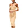 imagePRETTYGARDEN Summer Off The Shoulder Ruched Bodycon Dresses Sleeveless Sexy Party Club Midi DressApricot
