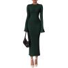 imagePRETTYGARDEN Sweater Dresses for Women 2026 Fall Bell Long Sleeve Crew Neck Bodycon Maxi Dress Winter Ribbed Knit OutfitsArmy Green