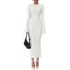 imagePRETTYGARDEN Sweater Dresses for Women 2026 Fall Bell Long Sleeve Crew Neck Bodycon Maxi Dress Winter Ribbed Knit OutfitsWhite