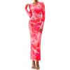 imagePRETTYGARDEN Wedding Guest Dresses for Women Spring Long Sleeve Ruched Bodycon Floral Mesh Cocktail Party Fall Maxi DressYellow Pink Floral