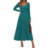 imagePRETTYGARDEN Women Sweater Dress Fall Fashion 2026 Long Sleeve V Neck Ribbed Knit Pleated A Line Elegant Maxi Winter DressesTeal