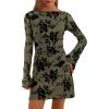 imagePRETTYGARDEN Womens 2026 Fall Fashion Floral Long Sleeve Mini Dress Mesh Bodycon Short Party Date Night Going Out DressesArmy Green