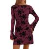 imagePRETTYGARDEN Womens 2026 Fall Fashion Floral Long Sleeve Mini Dress Mesh Bodycon Short Party Date Night Going Out DressesRed