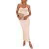 imagePRETTYGARDEN Womens 2026 Summer Bodycon Maxi Dress Strapless Tube Twist Knot Front Ribbed Knit Slit Cocktail Party DressesBeige