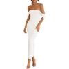 imagePRETTYGARDEN Womens 2026 Summer Off The Shoulder Dress Ruched Bodycon Sleeveless Split Cocktail Party Maxi DressesWhite