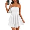 imagePRETTYGARDEN Womens 2026 Summer Strapless Tube Mini Dress Off Shoulder Smocked Ruffle A Line Flowy Short Party Club DressesWhite