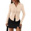 imagePRETTYGARDEN Womens Button Down Shirts V Neck Collared Ruched Slim Fit Long Sleeve Shirt Casual Spring Fashion Ladies TopsApricot