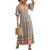 imagePRETTYGARDEN Womens Casual Summer Boho Floral Print Dress V Neck Short Sleeve High Waist Long Maxi Beach DressesWhite Floral