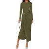 imagePRETTYGARDEN Womens Fall Wedding Guest Cocktail Midi Dresses Elegant Long Sleeve Bodycon Ruched Dress 2026 Fashion ClothingArmy Green