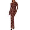 imagePRETTYGARDEN Womens Floral Bodycon Maxi Dress 2026 Spring Elegant Mesh Long Sleeve Formal Wedding Guest Cocktail DressesRust
