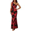 imagePRETTYGARDEN Womens Summer One Shoulder Maxi Dress 2026 Floral Sleeveless Bodycon Mesh Long Beach Vacation Sun DressesBlack Red Flower