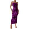 imagePRETTYGARDEN Womens Summer Wedding Guest Dress Strapless Tube Top Maxi Bodycon Long Floral Mesh Beach Vacation Party DressesFloral Purple