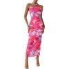 imagePRETTYGARDEN Womens Summer Wedding Guest Dress Strapless Tube Top Maxi Bodycon Long Floral Mesh Beach Vacation Party DressesFloral Rose Red