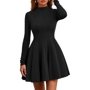 imagePRETTYGARDEN Fall Dresses for Women Elegant Classy 2026 Casual Long Sleeve Swing A Line Ruffle Short Homecoming Party DressBlack