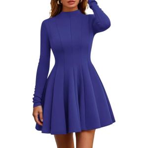 imagePRETTYGARDEN Fall Dresses for Women Elegant Classy 2026 Casual Long Sleeve Swing A Line Ruffle Short Homecoming Party DressBlue