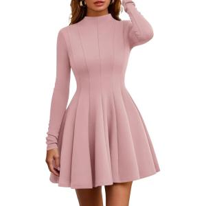 imagePRETTYGARDEN Fall Dresses for Women Elegant Classy 2026 Casual Long Sleeve Swing A Line Ruffle Short Homecoming Party DressPink