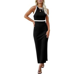 imagePRETTYGARDEN Women Bodycon Midi Dress 2026 Summer Spring Casual Vacation Sundress Fitted Sleeveless Tank DressesZblack