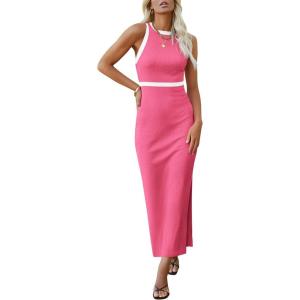 imagePRETTYGARDEN Women Bodycon Midi Dress 2026 Summer Spring Casual Vacation Sundress Fitted Sleeveless Tank DressesZpink