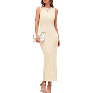 imagePRETTYGARDEN Womens 2026 Summer Casual Maxi Dresses Ribbed Knit Sleeveless Bodycon Elegant Going Out Beach Vacation ClothesApricot