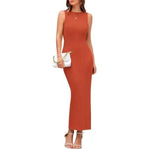 imagePRETTYGARDEN Womens 2026 Summer Casual Maxi Dresses Ribbed Knit Sleeveless Bodycon Elegant Going Out Beach Vacation ClothesBrick Red