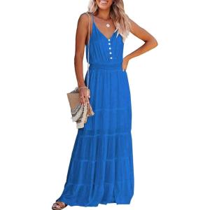 imagePRETTYGARDEN Womens 2026 Summer Maxi Dress Spaghetti Strap Sleeveless High Waist Beach Vacation Long SundressesLake Blue