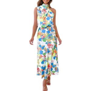imagePRETTYGARDEN Womens 2026 Summer Satin Dress Elegant Sleeveless Mock Neck Cocktail Party Maxi DressesPrint Multicolored
