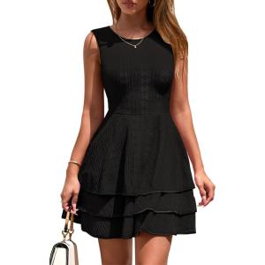 imagePRETTYGARDEN Womens 2026 Summer Sundresses Casual Elegant Sleeveless Flowy Tiered Ruffle A Line Mini Graduation Party DressBlack