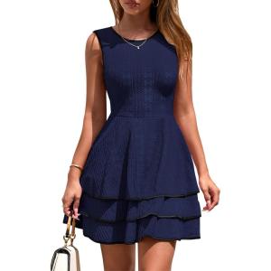 imagePRETTYGARDEN Womens 2026 Summer Sundresses Casual Elegant Sleeveless Flowy Tiered Ruffle A Line Mini Graduation Party DressNavy
