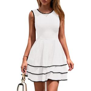 imagePRETTYGARDEN Womens 2026 Summer Sundresses Casual Elegant Sleeveless Flowy Tiered Ruffle A Line Mini Graduation Party DressWhite