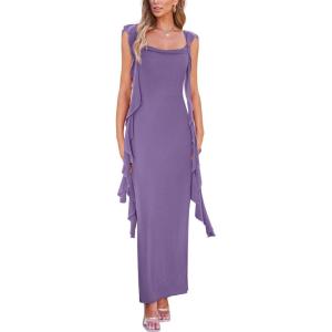 imagePRETTYGARDEN Womens 2026 Summer Wedding Guest Dress Sleeveless Ruffle Formal Cocktail Party Maxi Bodycon DressesDusty Violet
