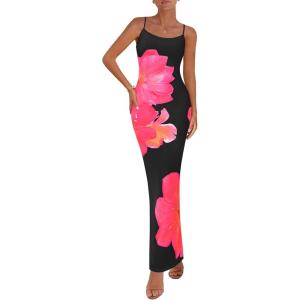 imagePRETTYGARDEN Womens Floral Maxi Dress Summer 2026 Sexy Spaghetti Strap Slip Bodycon Mesh Beach Vacation DressesFloral Black Rose Red