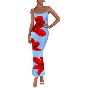 imagePRETTYGARDEN Womens Floral Maxi Dress Summer 2026 Sexy Spaghetti Strap Slip Bodycon Mesh Beach Vacation DressesLight Blue
