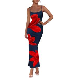 imagePRETTYGARDEN Womens Floral Maxi Dress Summer 2026 Sexy Spaghetti Strap Slip Bodycon Mesh Beach Vacation DressesNavy