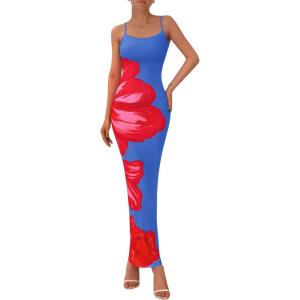 imagePRETTYGARDEN Womens Floral Maxi Dress Summer 2026 Sexy Spaghetti Strap Slip Bodycon Mesh Beach Vacation DressesSky Blue Red Floral