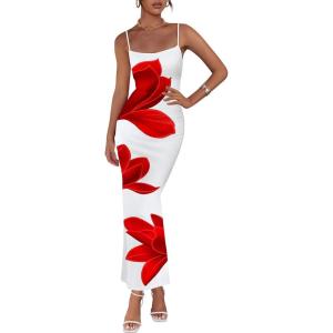 imagePRETTYGARDEN Womens Floral Maxi Dress Summer 2026 Sexy Spaghetti Strap Slip Bodycon Mesh Beach Vacation DressesWhite
