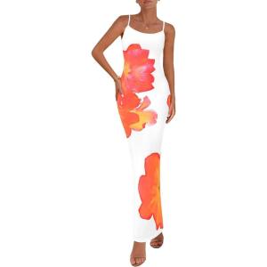 imagePRETTYGARDEN Womens Floral Maxi Dress Summer 2026 Sexy Spaghetti Strap Slip Bodycon Mesh Beach Vacation DressesWhite Orange Floral