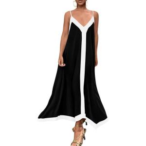 imagePRETTYGARDEN Womens Maxi Dress 2026 Summer Sundress V Neck Spaghetti Strap Flowy Elegant Party Dresses Beach Vacation ClothesBlack