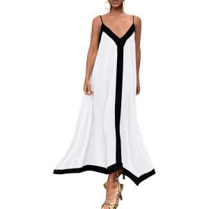 imagePRETTYGARDEN Womens Maxi Dress 2026 Summer Sundress V Neck Spaghetti Strap Flowy Elegant Party Dresses Beach Vacation ClothesWhite