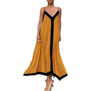imagePRETTYGARDEN Womens Maxi Dress 2026 Summer Sundress V Neck Spaghetti Strap Flowy Elegant Party Dresses Beach Vacation ClothesYellow