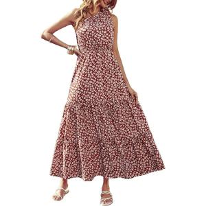 imagePRETTYGARDEN Womens Summer Floral One Shoulder Maxi Dress Knot Ruffle Boho Beach Vacation Wedding Guest Long Sun DressesWine Red