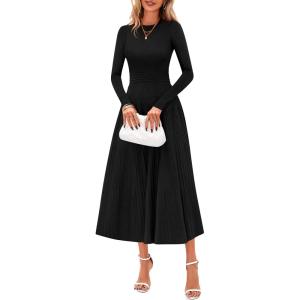 imagePRETTYGARDEN Womens Sweater Dress 2026 Long Sleeve Elegant Knit A Line Fall Wedding Guest Cocktail Midi Winter DressesBlack