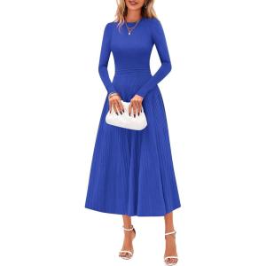imagePRETTYGARDEN Womens Sweater Dress 2026 Long Sleeve Elegant Knit A Line Fall Wedding Guest Cocktail Midi Winter DressesBlue