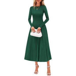 imagePRETTYGARDEN Womens Sweater Dress 2026 Long Sleeve Elegant Knit A Line Fall Wedding Guest Cocktail Midi Winter DressesDark Green