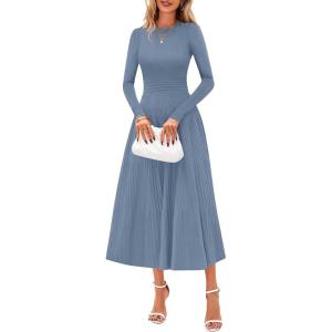 imagePRETTYGARDEN Womens Sweater Dress 2026 Long Sleeve Elegant Knit A Line Fall Wedding Guest Cocktail Midi Winter DressesGrey Blue