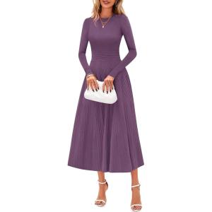 imagePRETTYGARDEN Womens Sweater Dress 2026 Long Sleeve Elegant Knit A Line Fall Wedding Guest Cocktail Midi Winter DressesGrey Purple