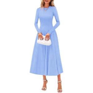 imagePRETTYGARDEN Womens Sweater Dress 2026 Long Sleeve Elegant Knit A Line Fall Wedding Guest Cocktail Midi Winter DressesLight Blue