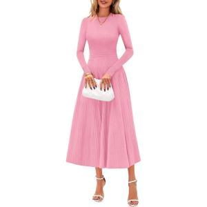 imagePRETTYGARDEN Womens Sweater Dress 2026 Long Sleeve Elegant Knit A Line Fall Wedding Guest Cocktail Midi Winter DressesPink