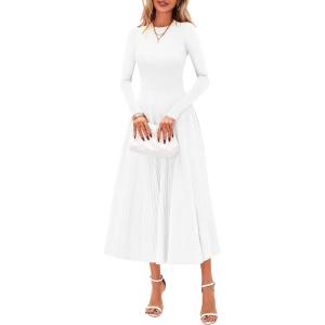 imagePRETTYGARDEN Womens Sweater Dress 2026 Long Sleeve Elegant Knit A Line Fall Wedding Guest Cocktail Midi Winter DressesWhite